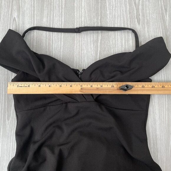 Nookie Athena Off The Shoulder Halter Scuba Crepe Cocktail Midi Dress Black M - Picture 10 of 11